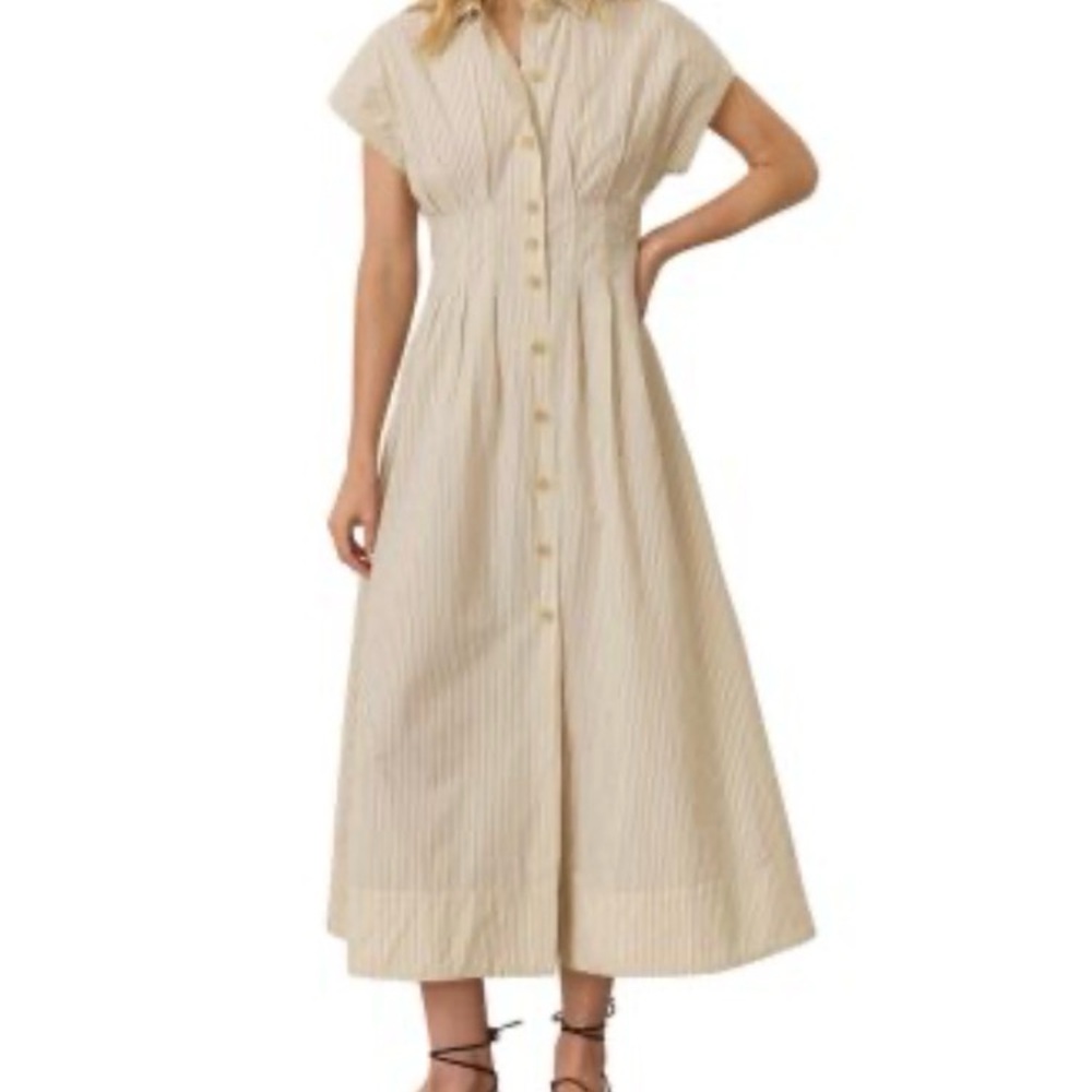 Marine Layer Button-Front Cream Striped Midi Dress